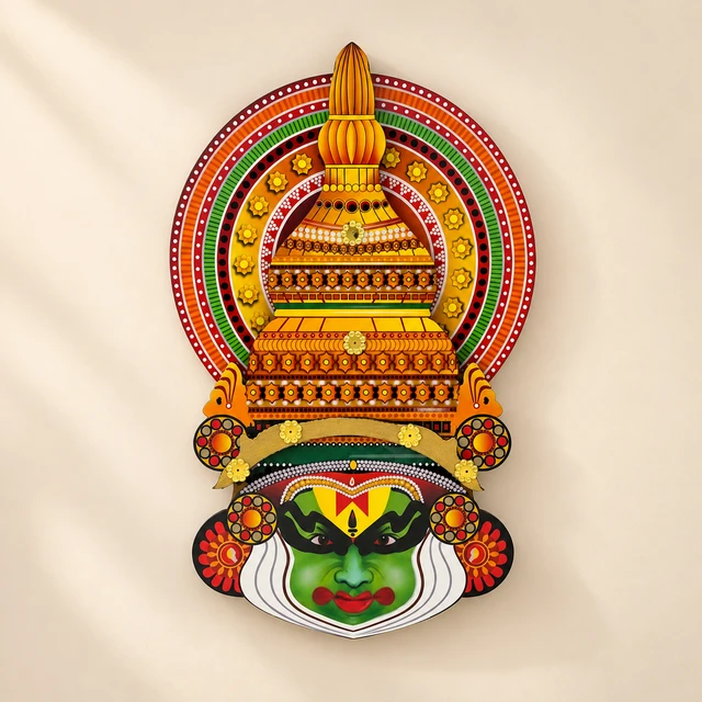 MDF Kathakali Head Wall Hanging with Tall Crown, 10.5 Inches High