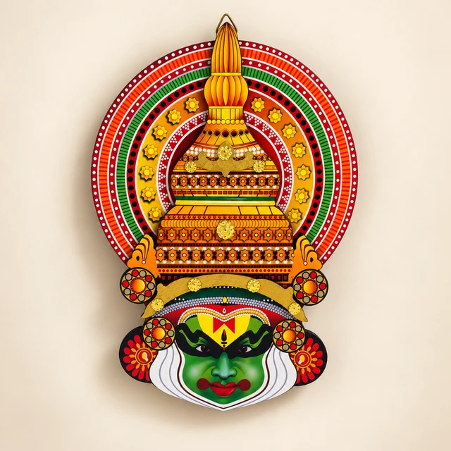MDF Kathakali Head Wall Hanging with Tall Crown, 14.5 Inches High