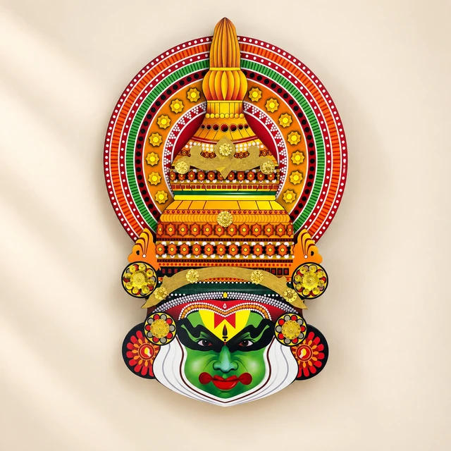 MDF Kathakali Head Wall Hanging with Tall Crown, 18.5 Inches High