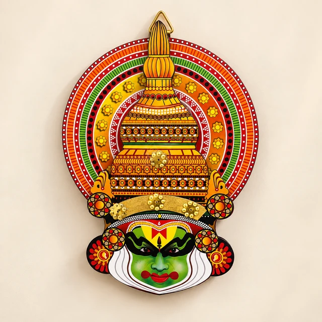 MDF Kathakali Head Wall Hanging with Tall Crown, 6.5 Inches High — complete product