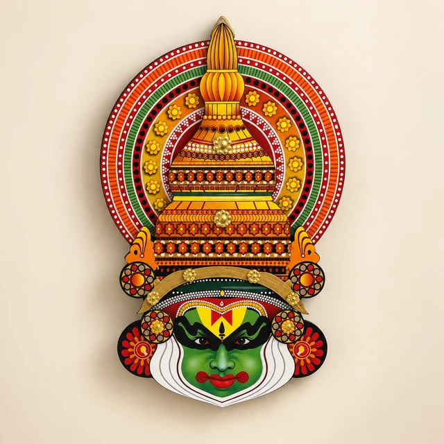 MDF Kathakali Head Wall Hanging with Tall Crown, 8.5 Inches High