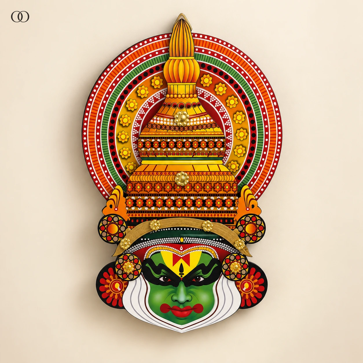 MDF Kathakali Head Wall Hanging with Tall Crown, 8.5 Inches High — complete product