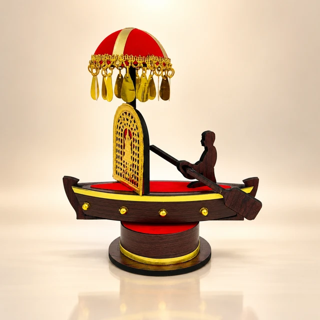 MDF Kerala Boat and Ceremonial Umbrella Table Showpiece, 7 Inches High — complete product