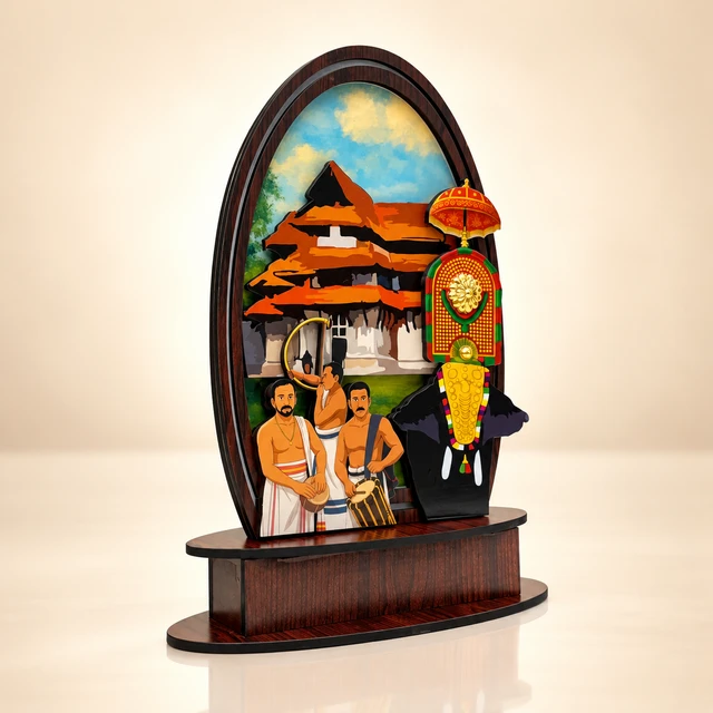 MDF Pooram Elephant and Chenda Melam Temple Showpiece, 13.3 Inches High