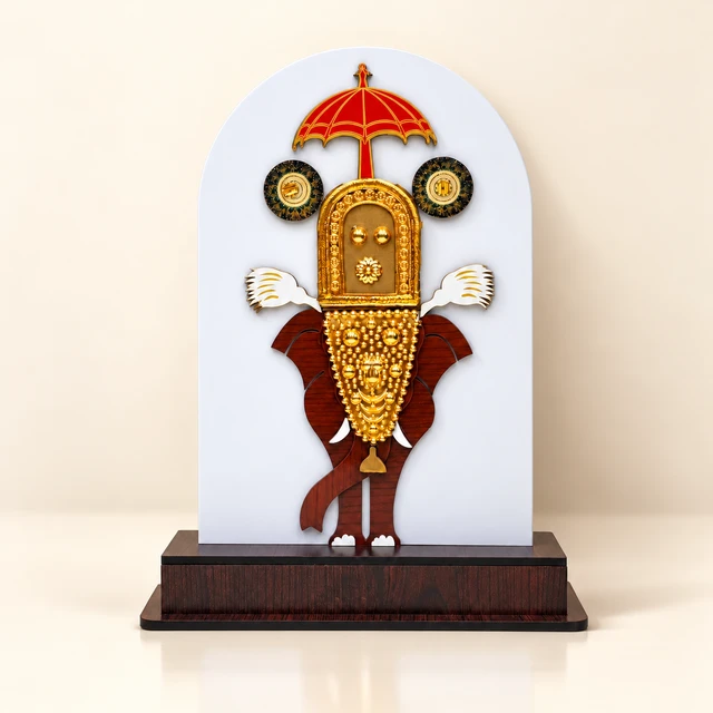 MDF Pooram Elephant Scene Table Memento, 11 Inches High — complete product
