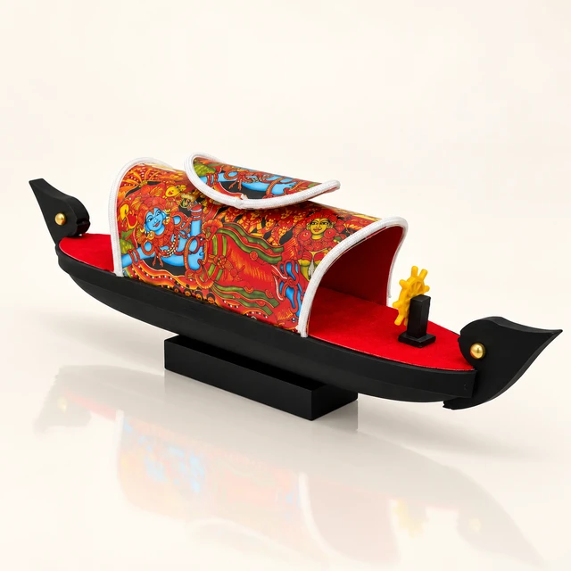 Mural-Print Kerala Houseboat Miniature, 12.5 Inches Long