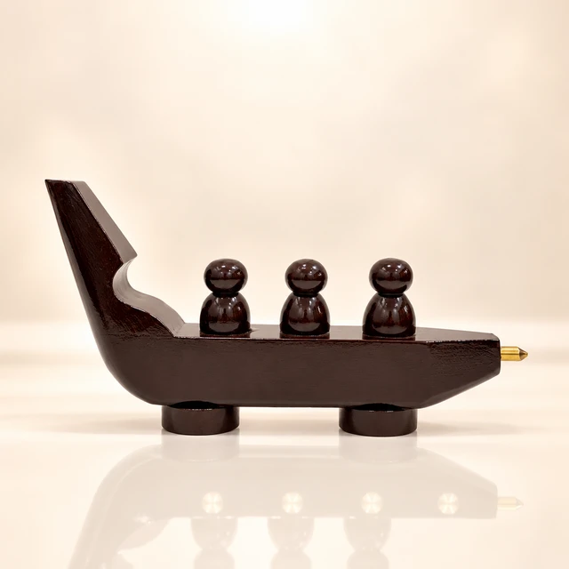 Teakwood Kerala Boat Decorative Miniature, 8.8 Inches Long