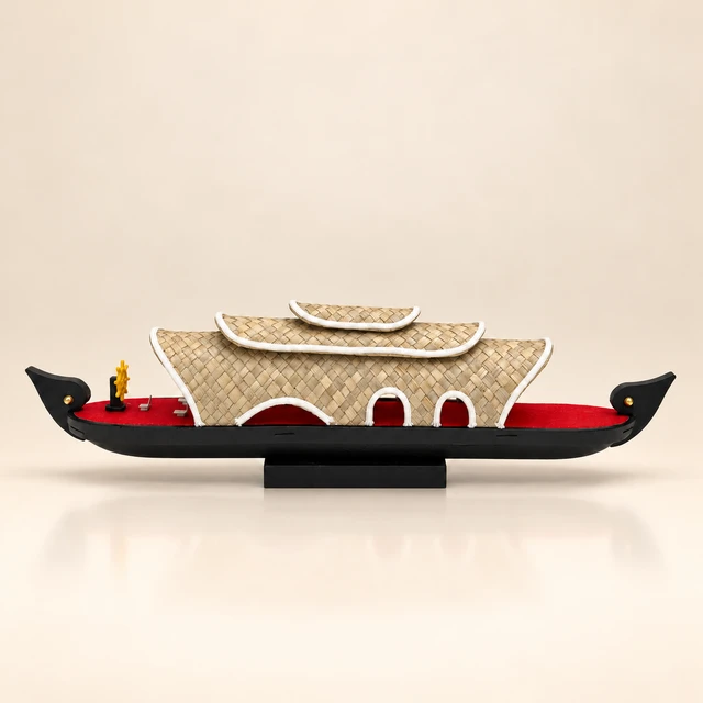 Traditional Kerala Houseboat Miniature on Display Base, 16.5 Inches Long