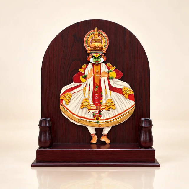 Wooden Kathakali Dancer Pen Holder for Desk Display, 12.2 Inches High — complete product
