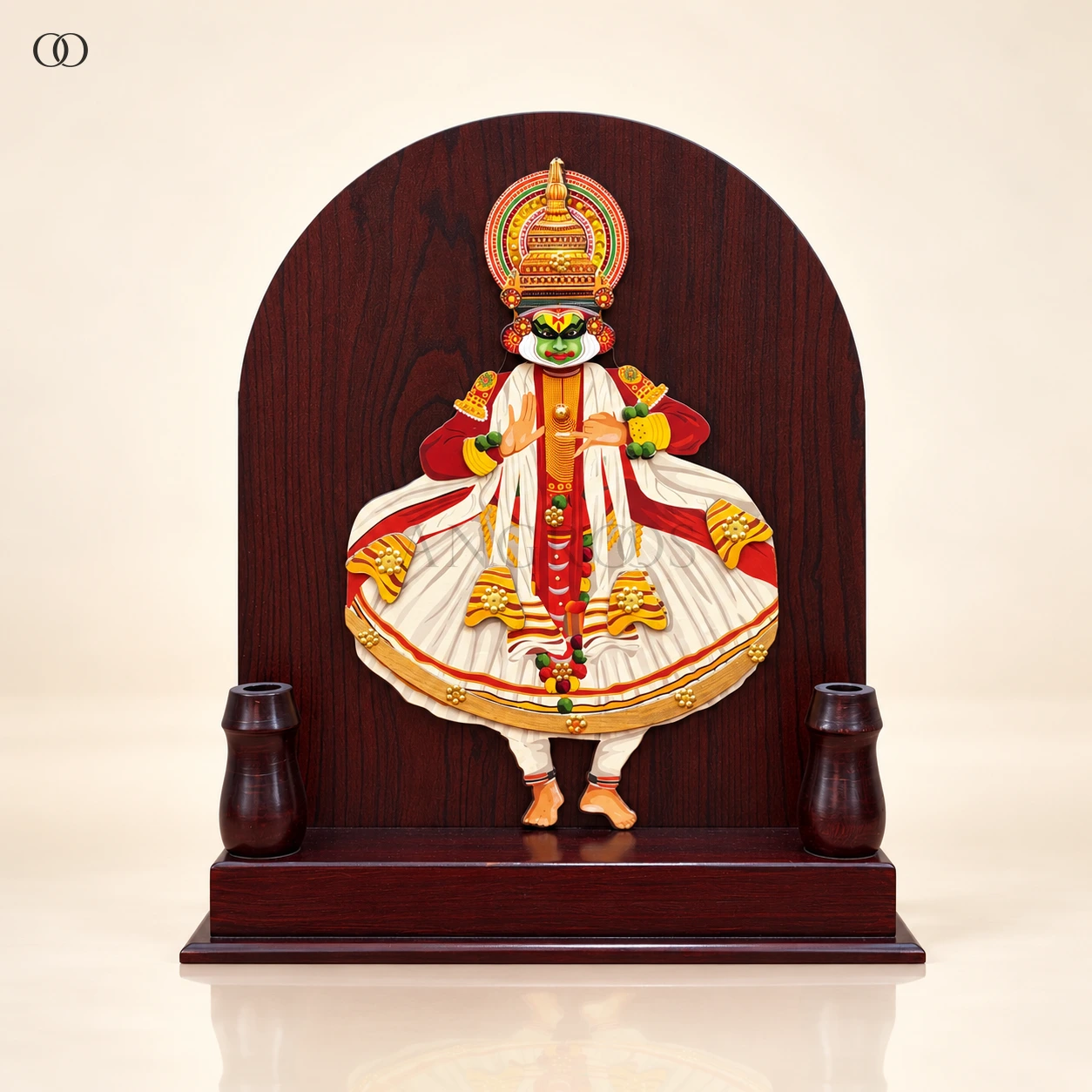 Wooden Kathakali Dancer Pen Holder for Desk Display, 12.2 Inches High — complete product