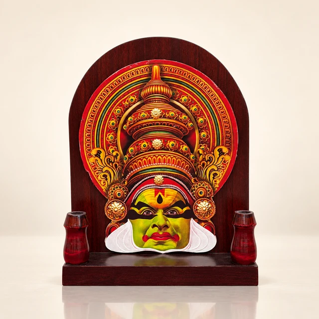 Wooden Kathakali Head Pen Stand, 12.2 Inches High