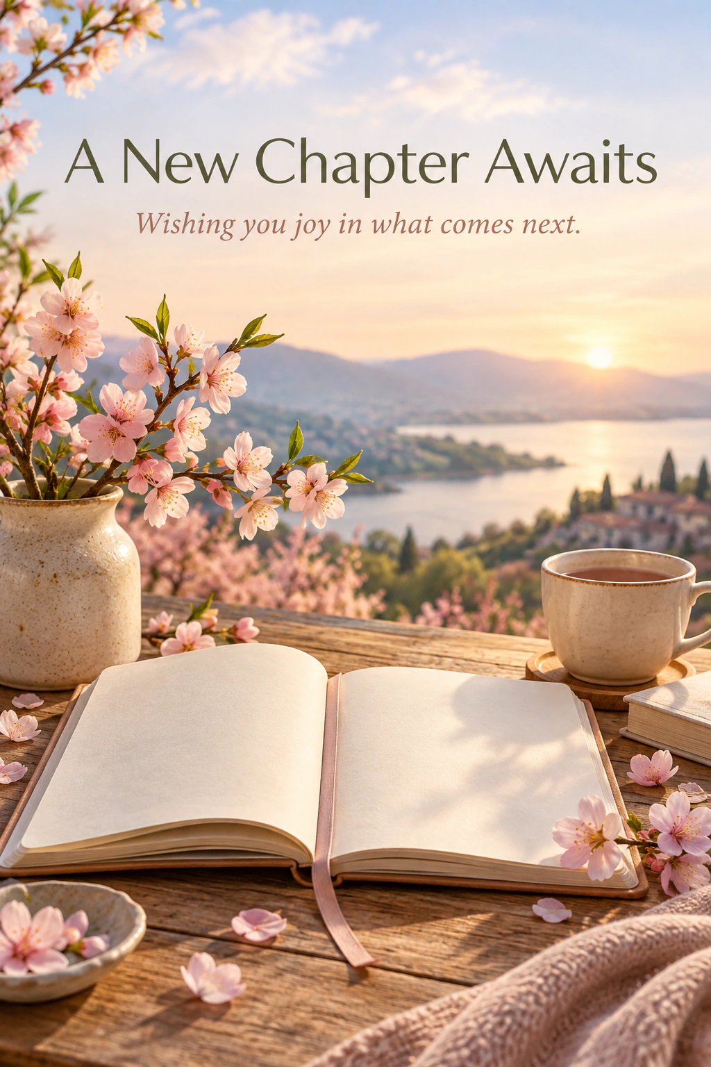 Farewell greeting design 03: A New Chapter Awaits. Wishing you joy in what comes next.