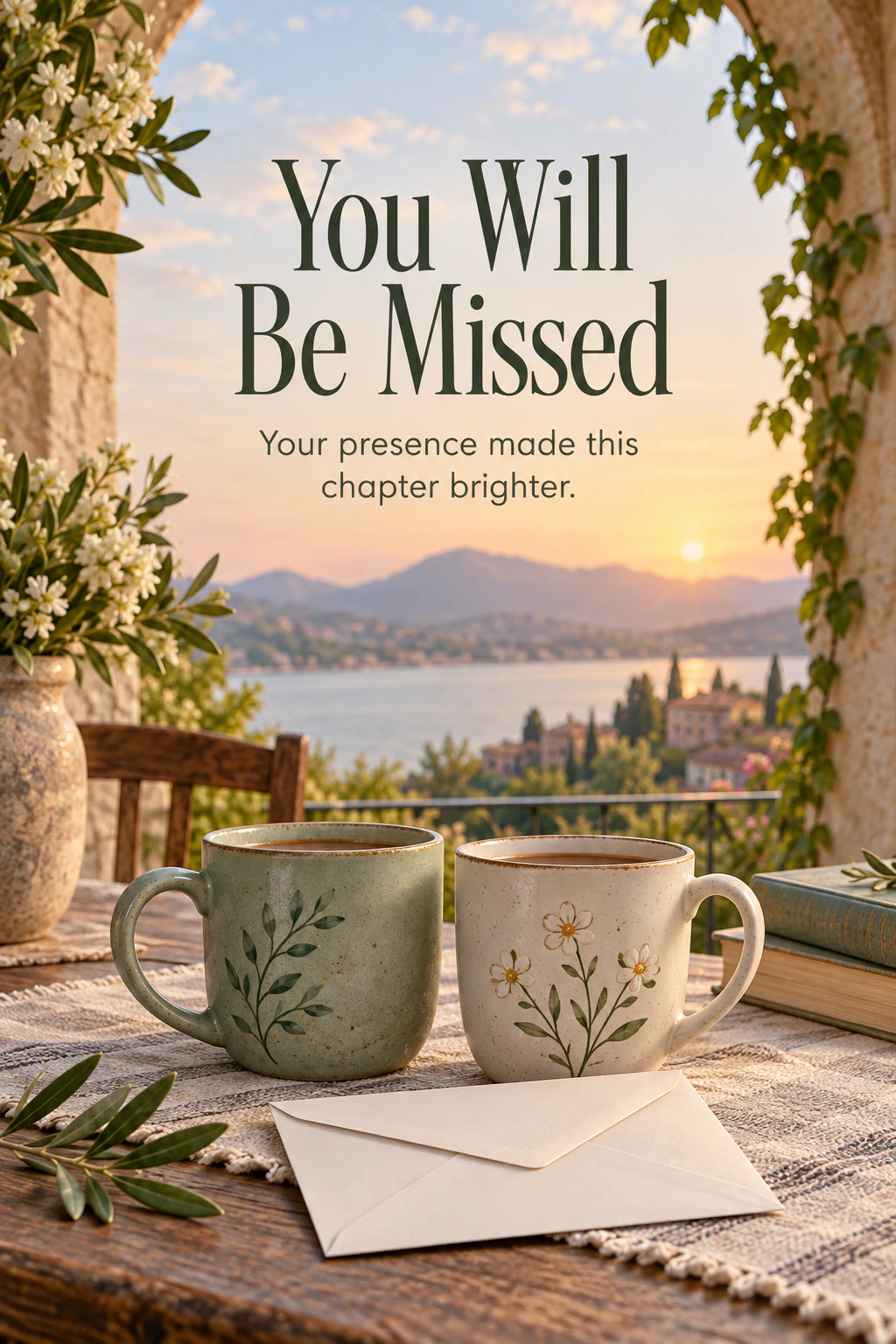 Farewell greeting design 04: You Will Be Missed. Your presence made this chapter brighter.