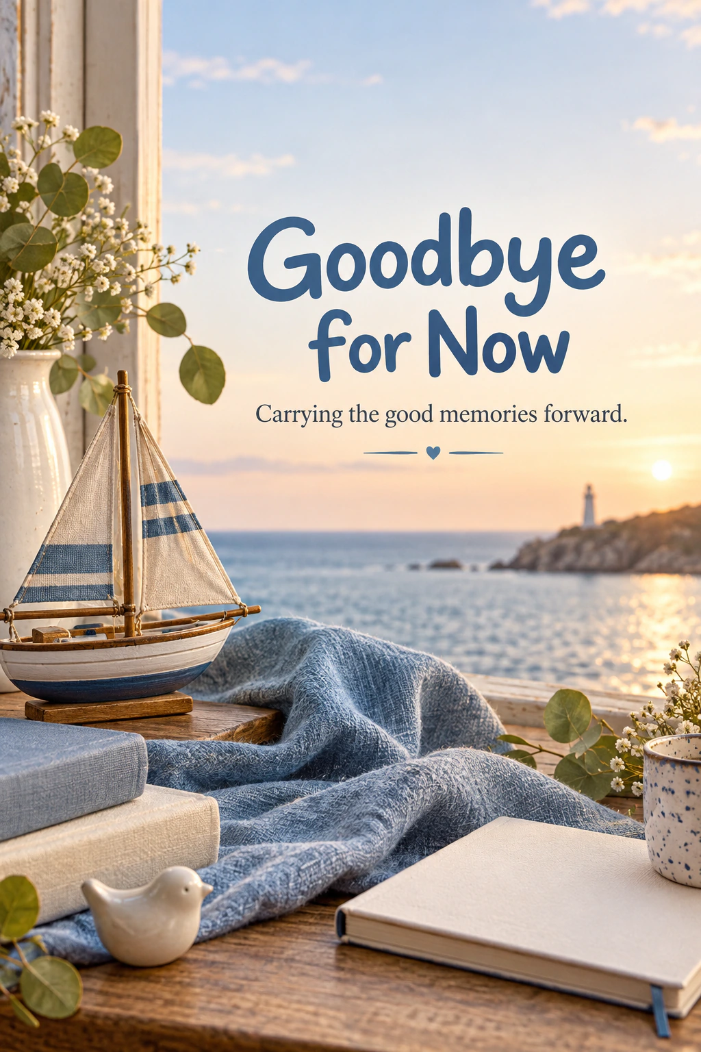 Farewell greeting design 05: Goodbye for Now. Carrying the good memories forward.