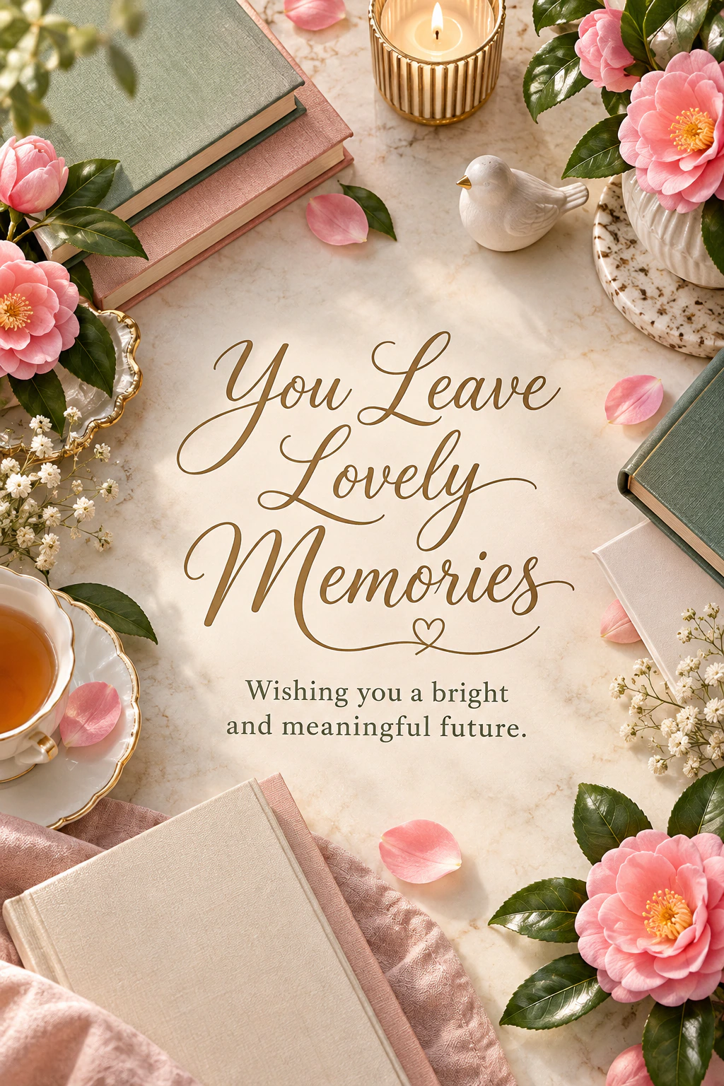 Farewell greeting design 12: You Leave Lovely Memories. Wishing you a bright and meaningful future.