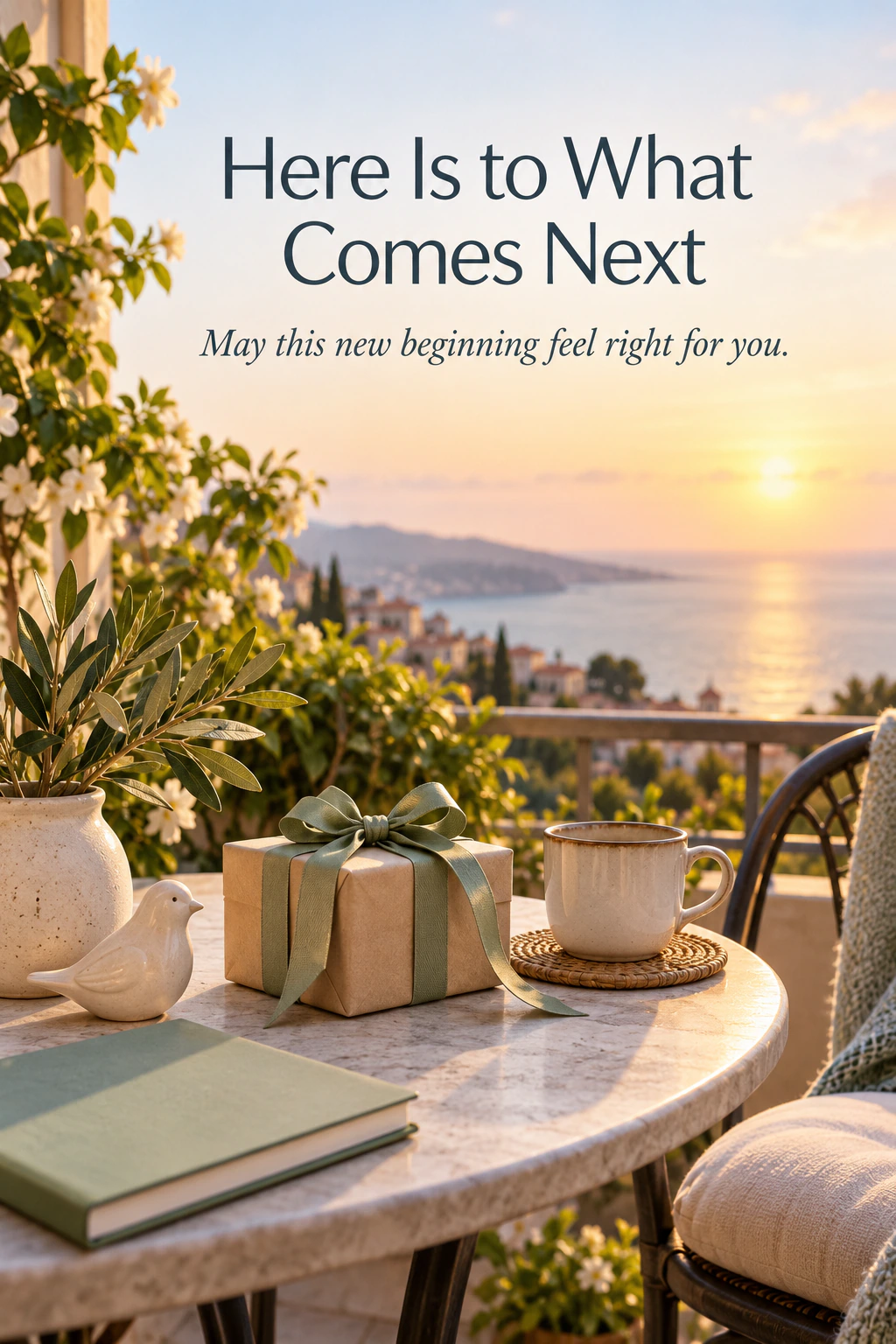 Farewell greeting design 13: Here Is to What Comes Next. May this new beginning feel right for you.