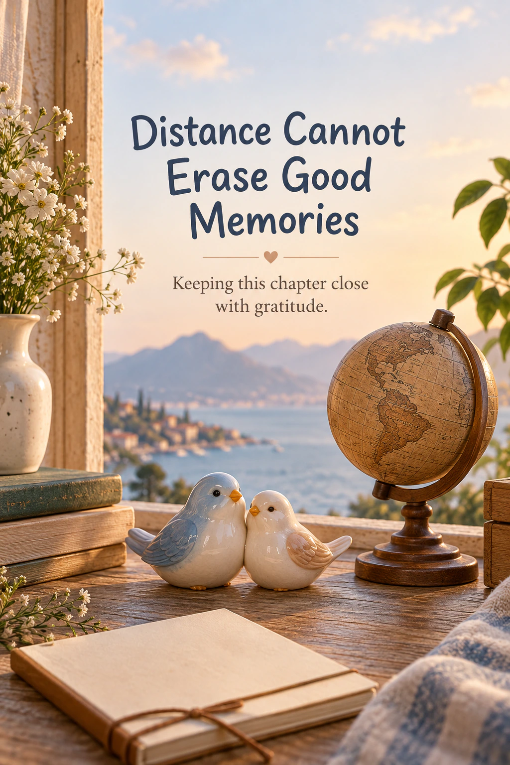 Farewell greeting design 15: Distance Cannot Erase Good Memories. Keeping this chapter close with gratitude.
