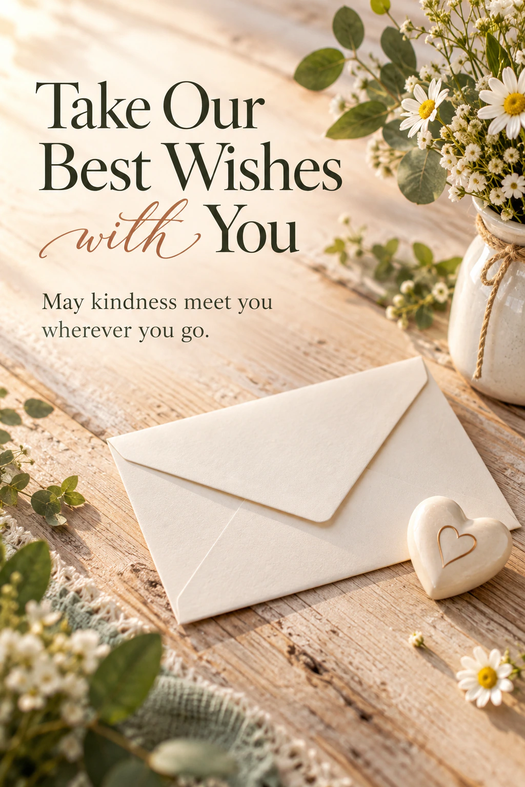 Farewell greeting design 16: Take Our Best Wishes with You. May kindness meet you wherever you go.