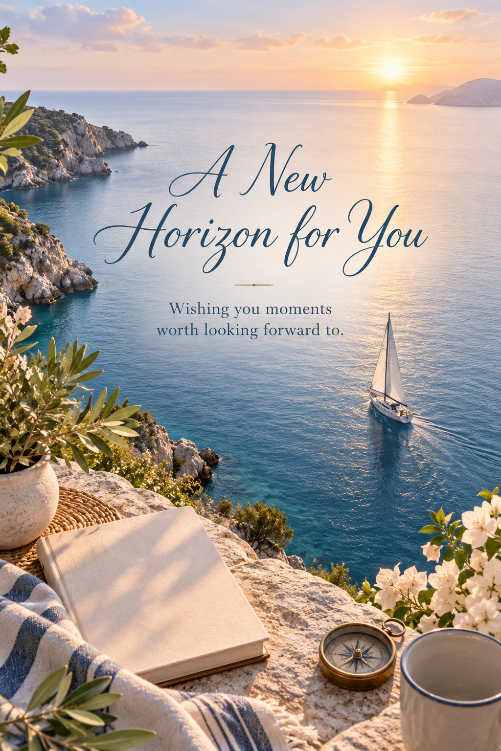 Farewell greeting design 17: A New Horizon for You. Wishing you moments worth looking forward to.