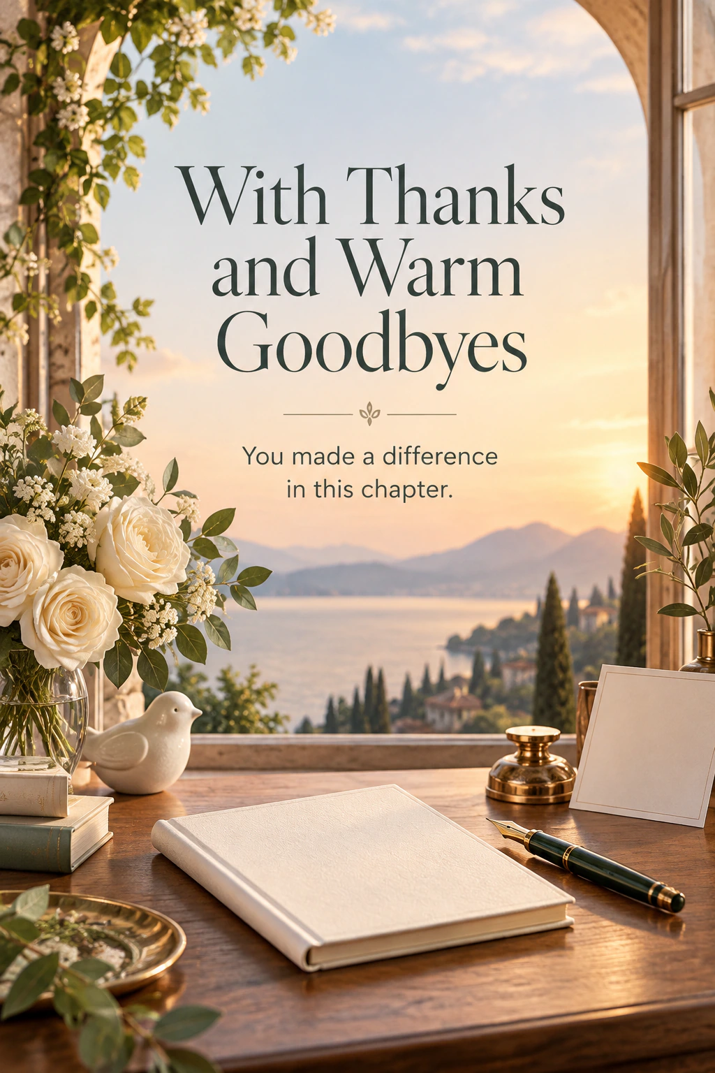 Farewell greeting design 19: With Thanks and Warm Goodbyes. You made a difference in this chapter.