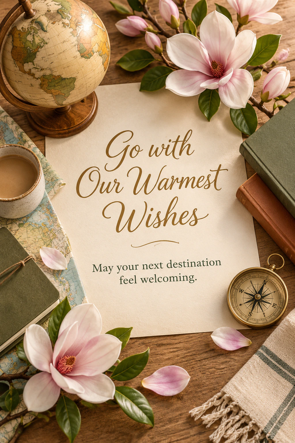 Farewell greeting design 27: Go with Our Warmest Wishes. May your next destination feel welcoming.