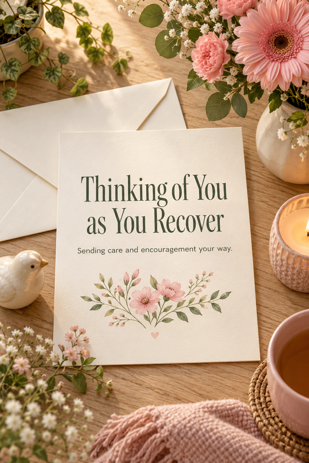 Get Well Soon greeting design 04: Thinking of You as You Recover. Sending care and encouragement your way.