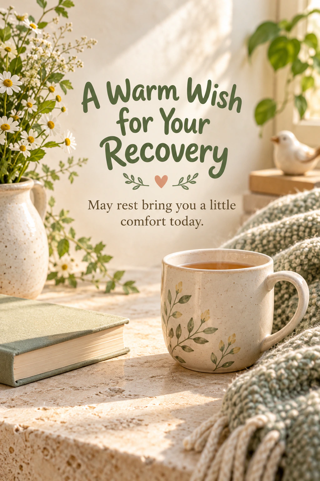 Get Well Soon greeting design 10: A Warm Wish for Your Recovery. May rest bring you a little comfort today.
