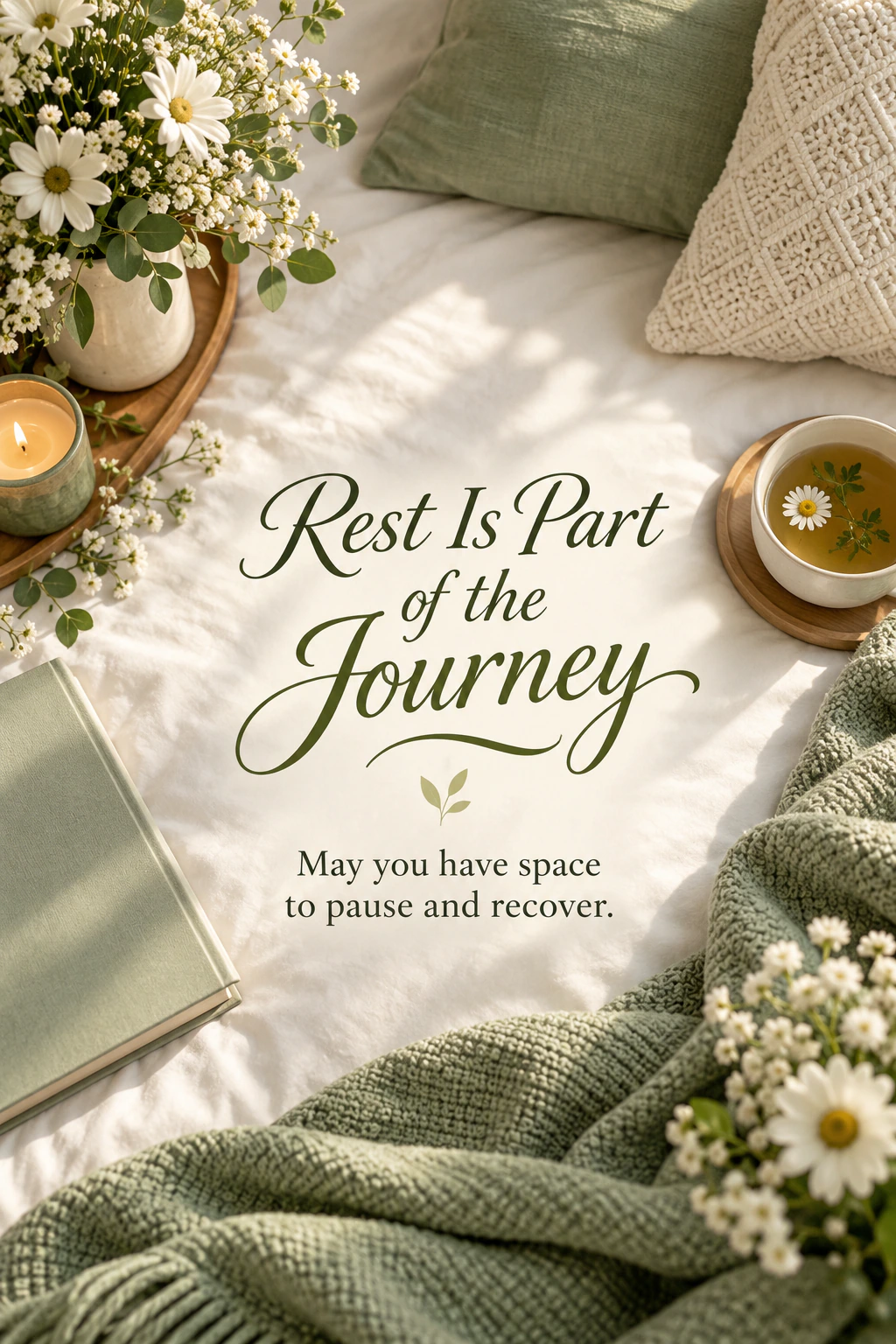Get Well Soon greeting design 12: Rest Is Part of the Journey. May you have space to pause and recover.
