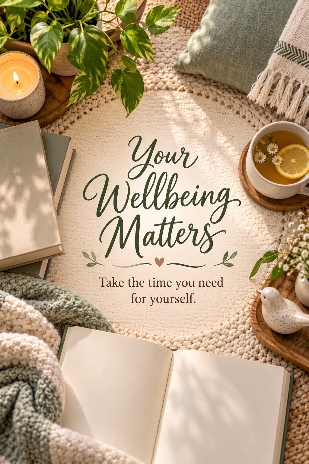 Get Well Soon greeting design 17: Your Wellbeing Matters. Take the time you need for yourself.