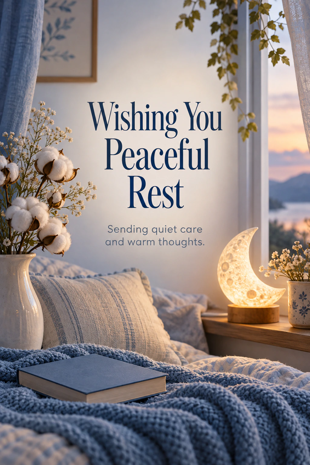 Get Well Soon greeting design 19: Wishing You Peaceful Rest. Sending quiet care and warm thoughts.