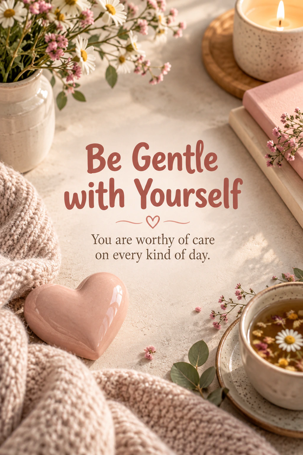 Get Well Soon greeting design 20: Be Gentle with Yourself. You are worthy of care on every kind of day.