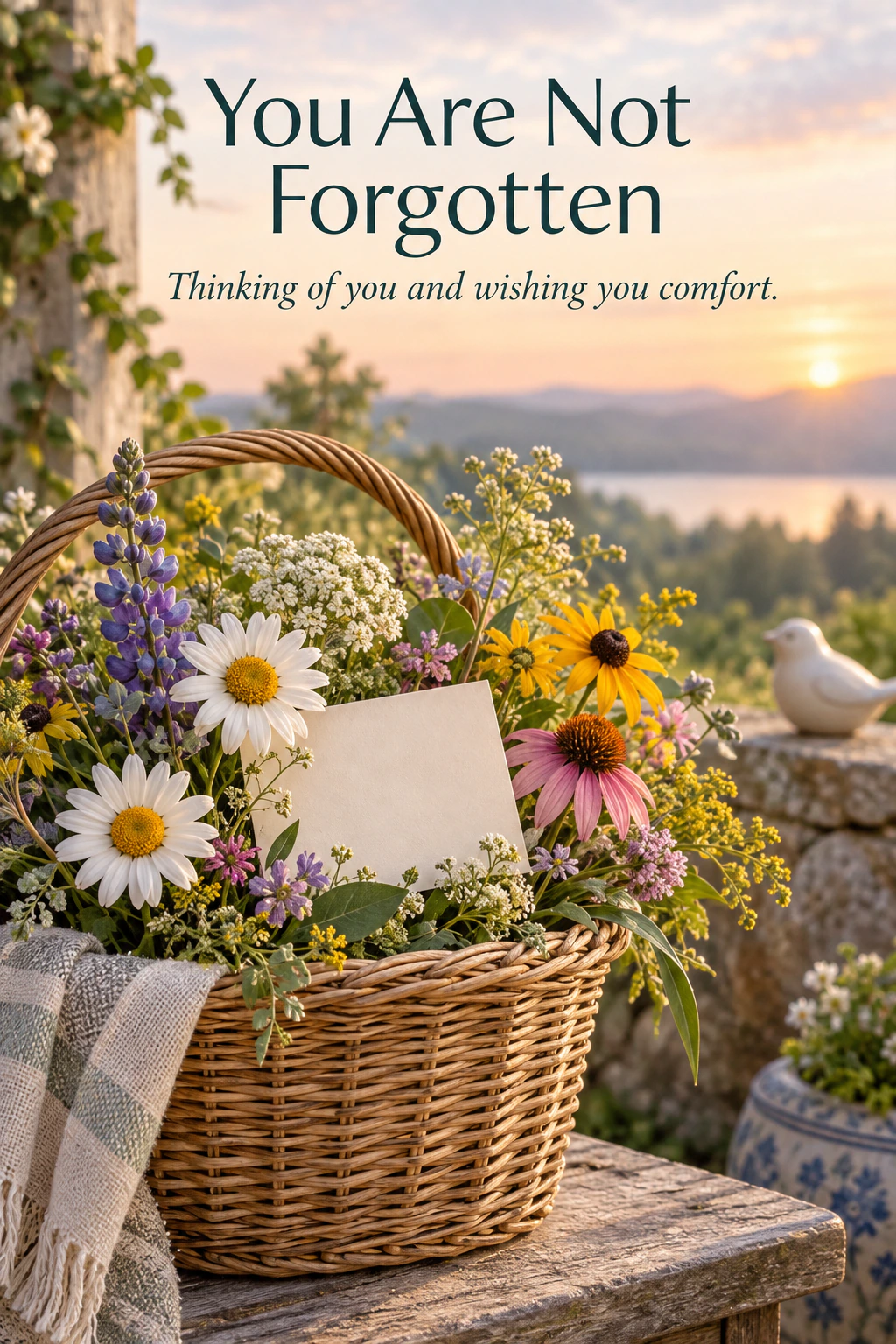 Get Well Soon greeting design 23: You Are Not Forgotten. Thinking of you and wishing you comfort.