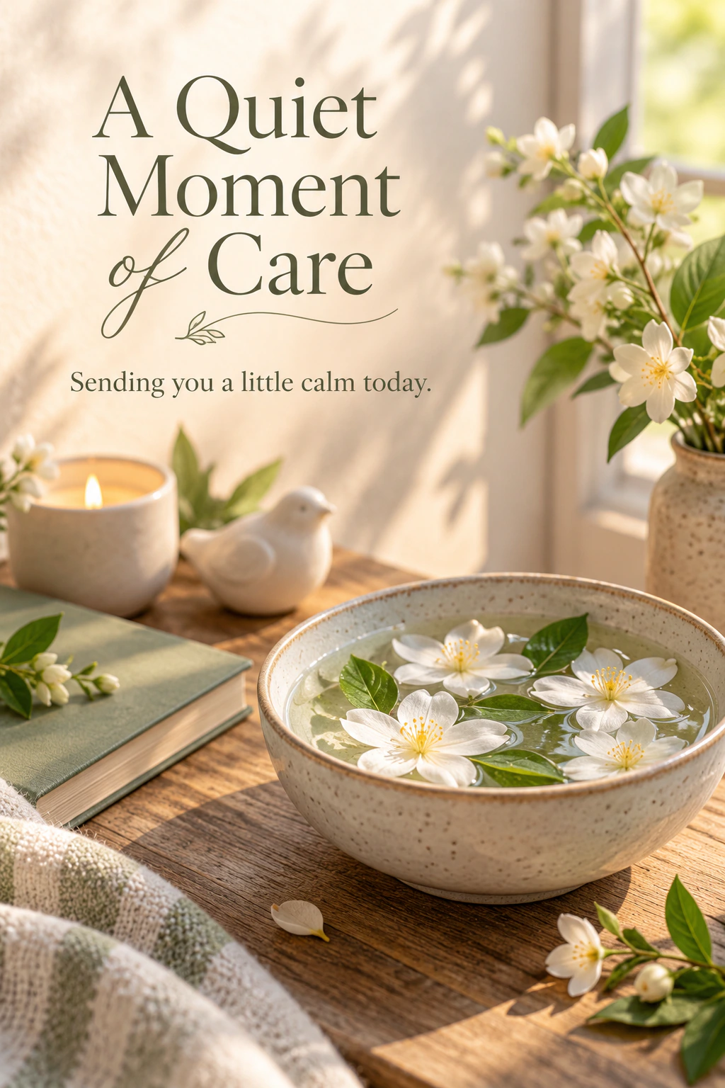 Get Well Soon greeting design 26: A Quiet Moment of Care. Sending you a little calm today.