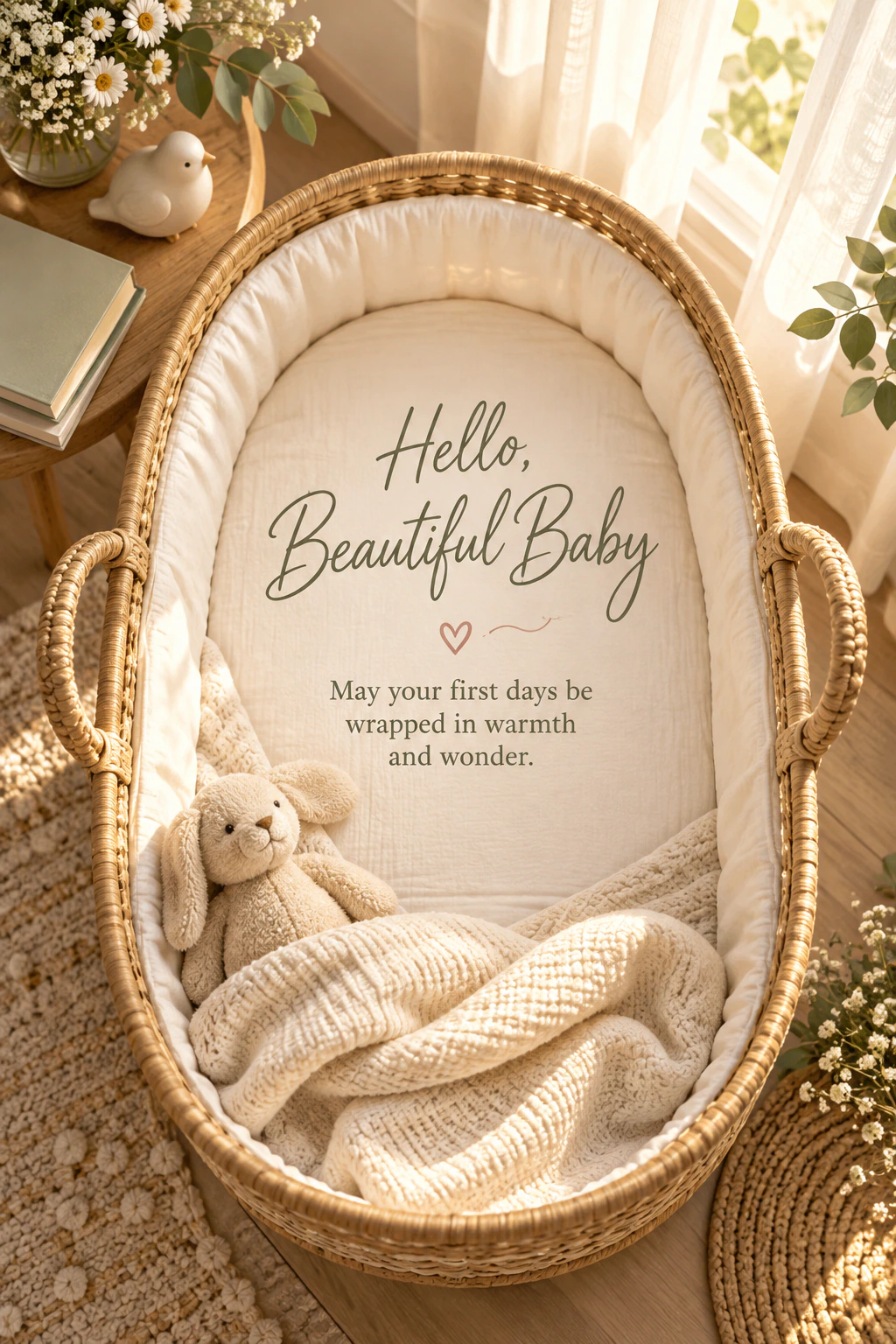 New baby greeting design 02: Hello, Beautiful Baby. May your first days be wrapped in warmth and wonder.