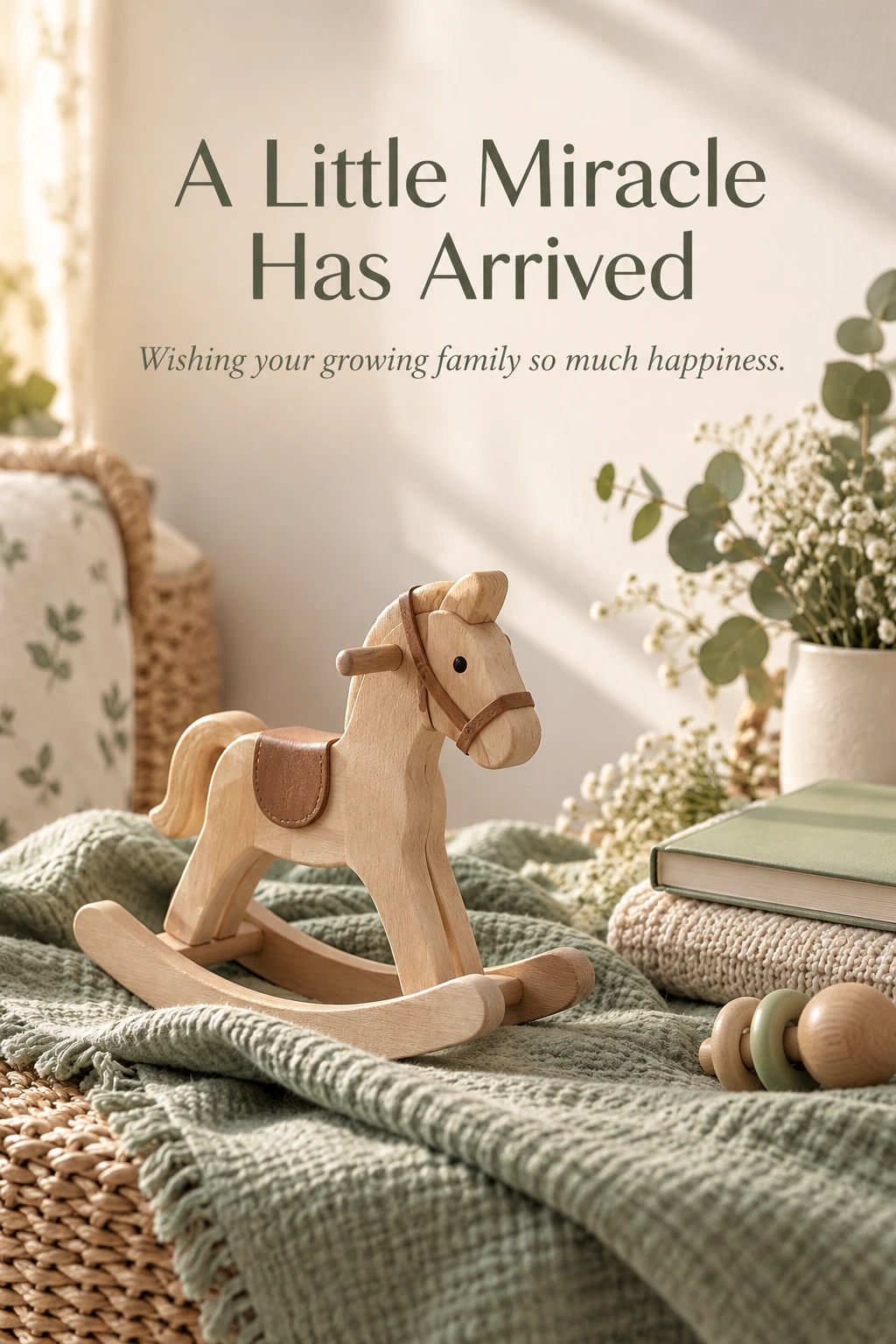 New baby greeting design 03: A Little Miracle Has Arrived. Wishing your growing family so much happiness.