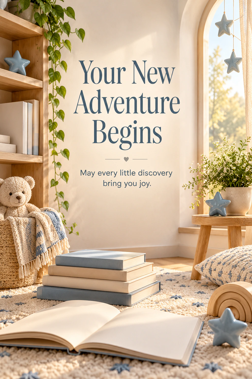 New baby greeting design 04: Your New Adventure Begins. May every little discovery bring you joy.