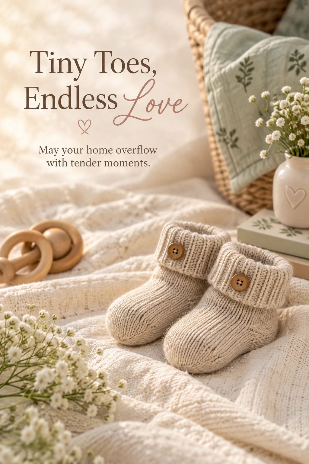 New baby greeting design 06: Tiny Toes, Endless Love. May your home overflow with tender moments.