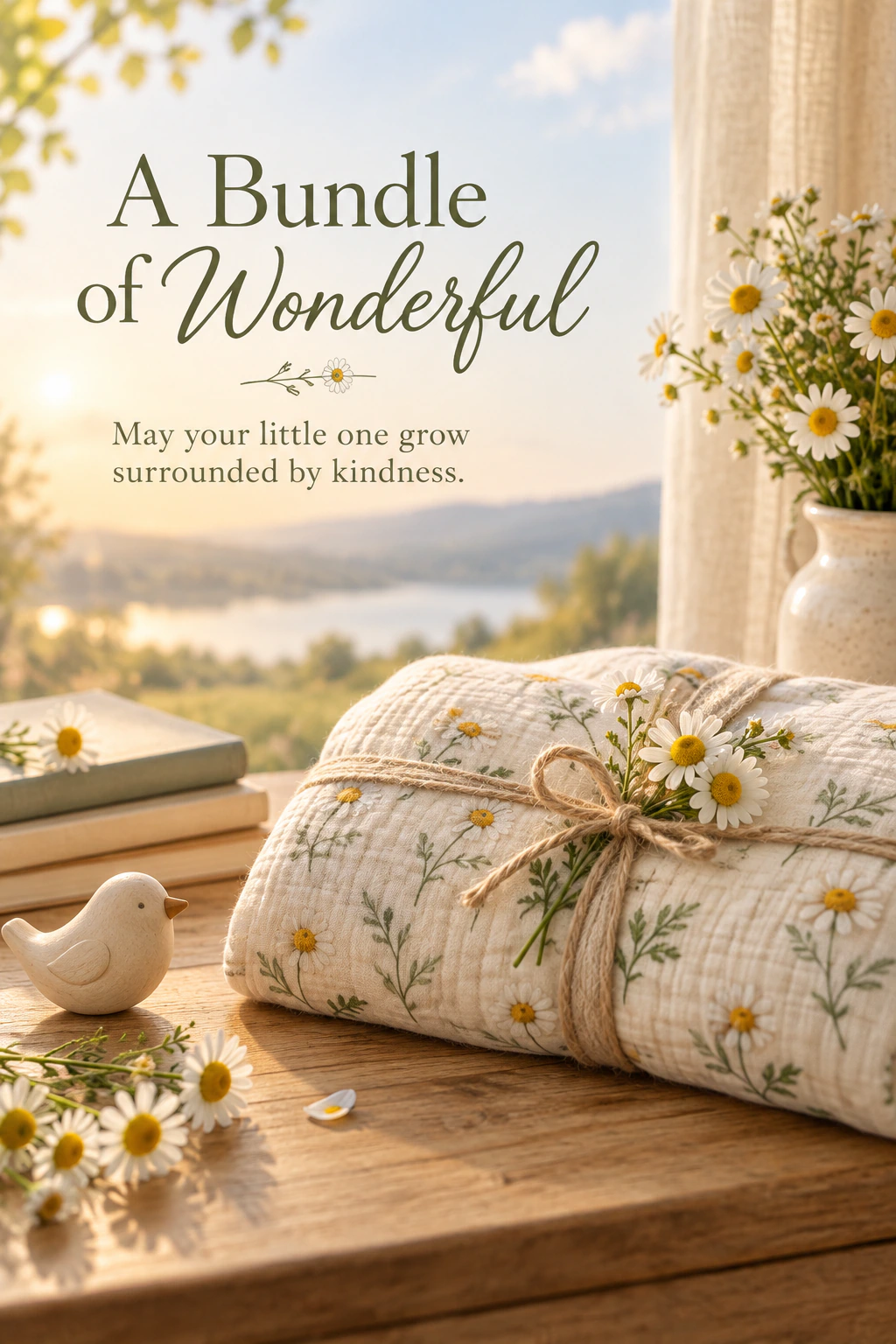 New baby greeting design 11: A Bundle of Wonderful. May your little one grow surrounded by kindness.