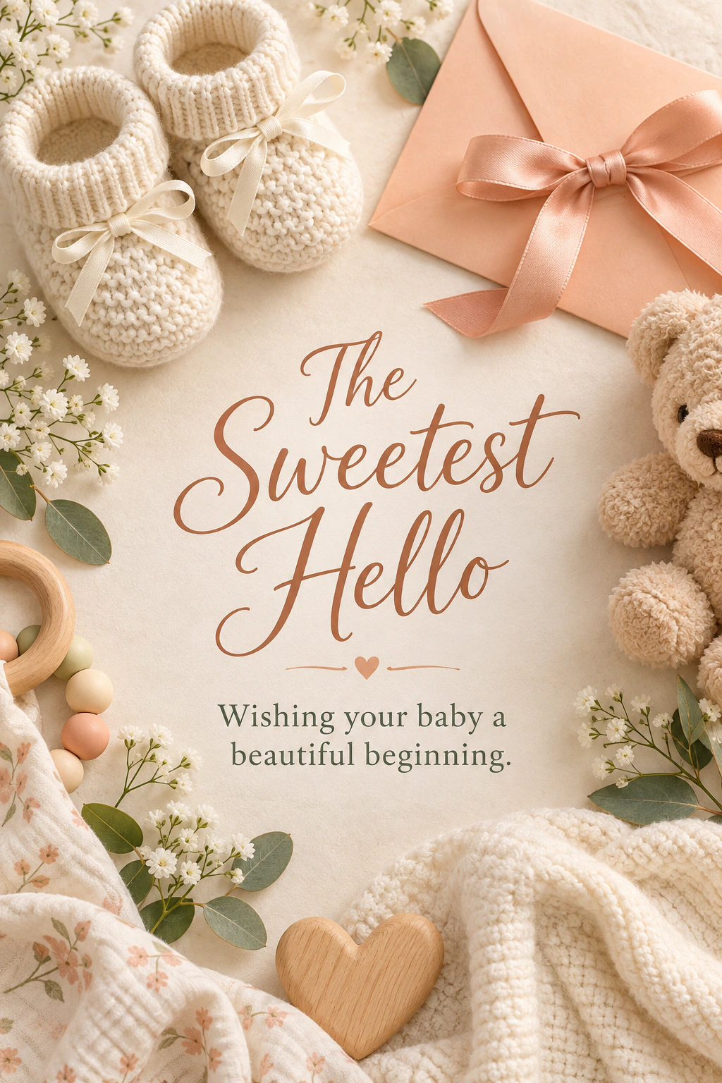 New baby greeting design 12: The Sweetest Hello. Wishing your baby a beautiful beginning.