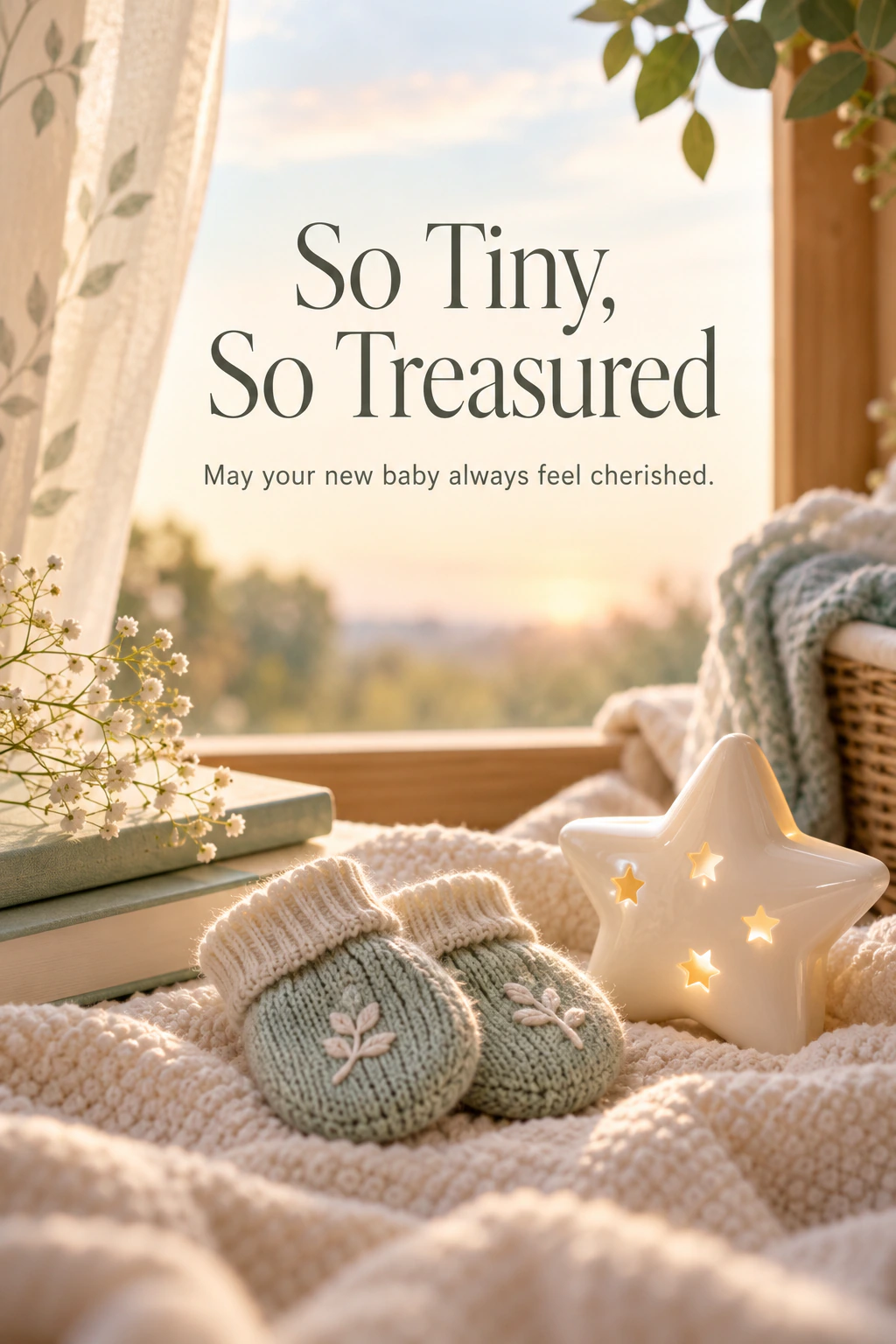 New baby greeting design 14: So Tiny, So Treasured. May your new baby always feel cherished.