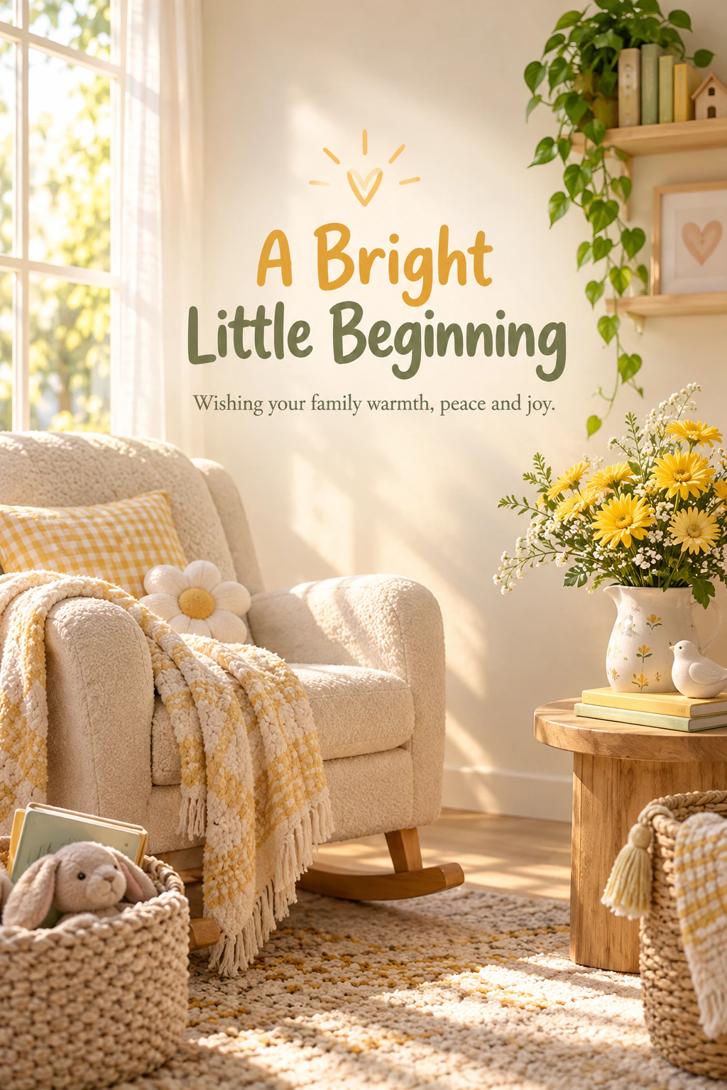 New baby greeting design 15: A Bright Little Beginning. Wishing your family warmth, peace and joy.