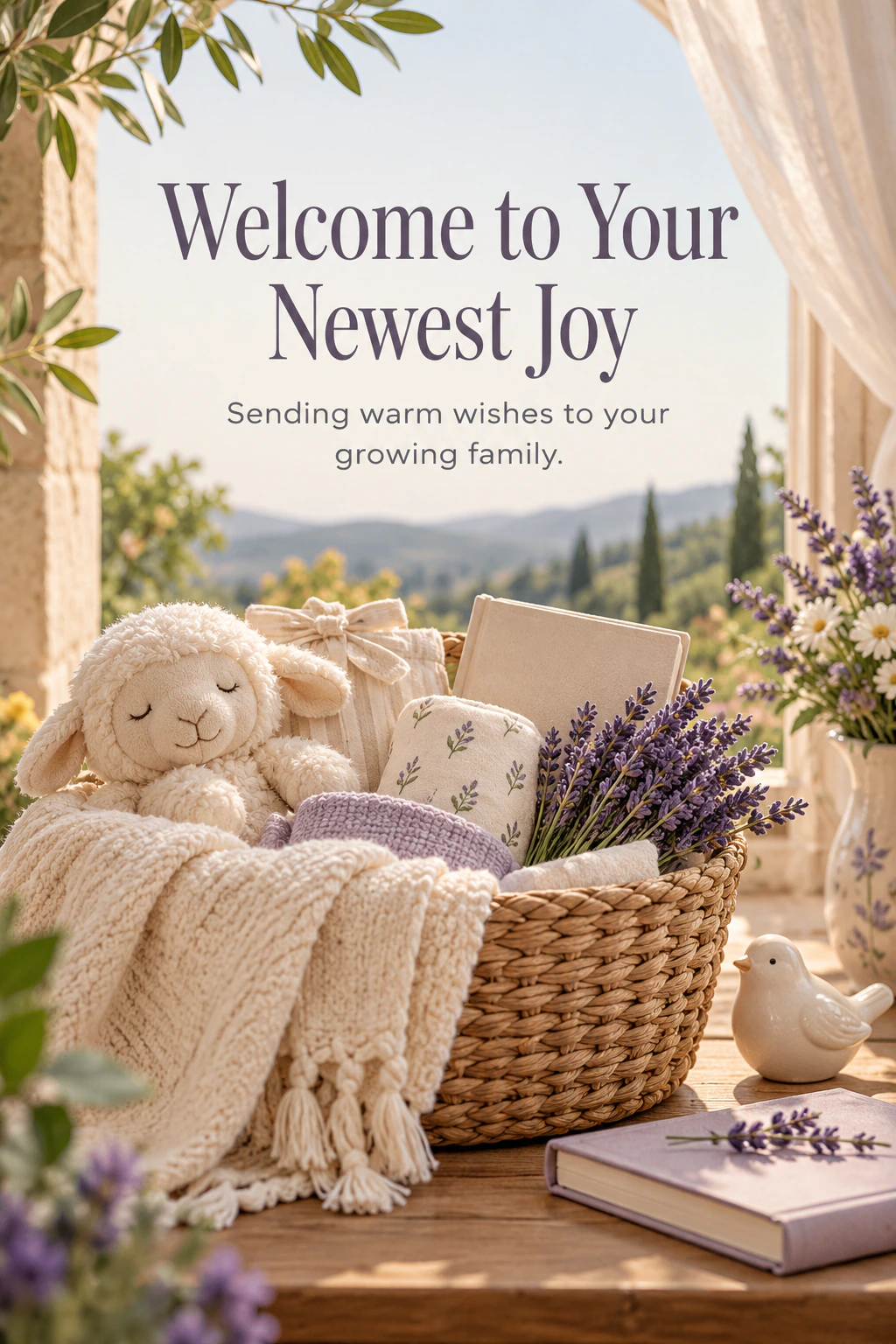 New baby greeting design 19: Welcome to Your Newest Joy. Sending warm wishes to your growing family.
