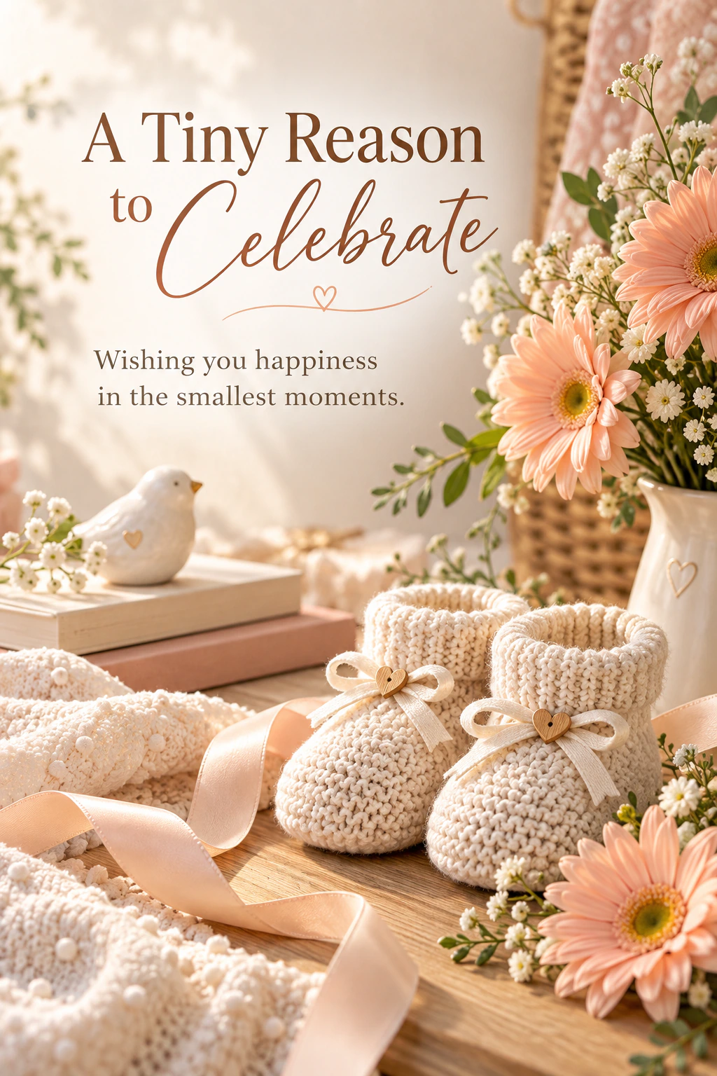 New baby greeting design 21: A Tiny Reason to Celebrate. Wishing you happiness in the smallest moments.