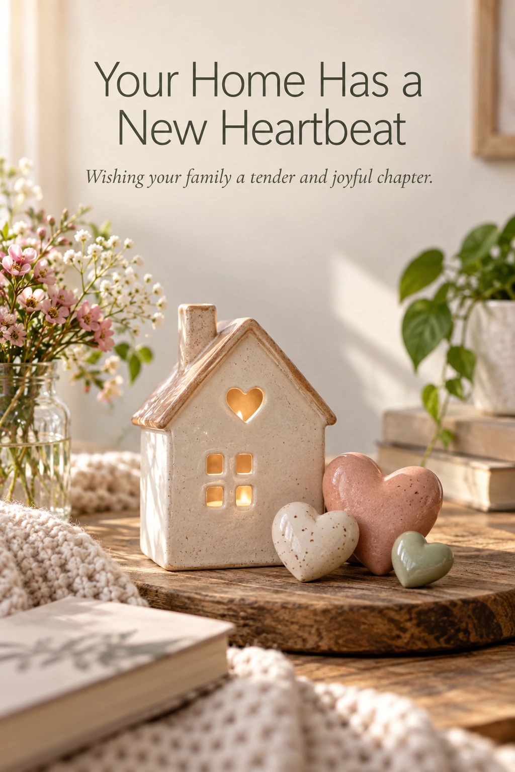 New baby greeting design 23: Your Home Has a New Heartbeat. Wishing your family a tender and joyful chapter.