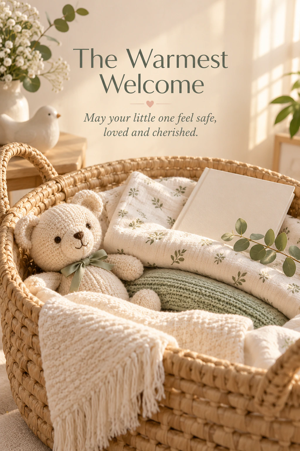 New baby greeting design 28: The Warmest Welcome. May your little one feel safe, loved and cherished.
