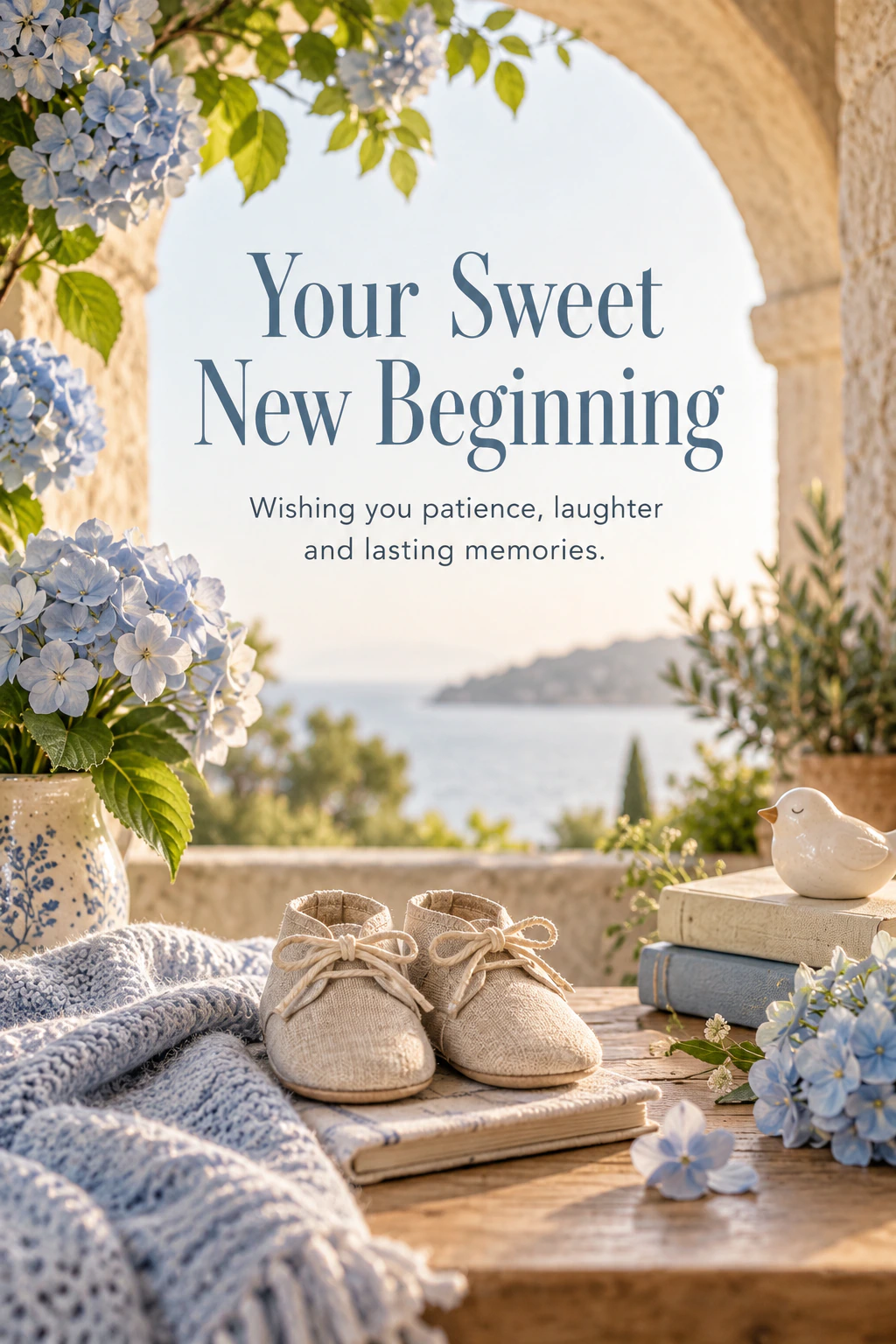 New baby greeting design 29: Your Sweet New Beginning. Wishing you patience, laughter and lasting memories.
