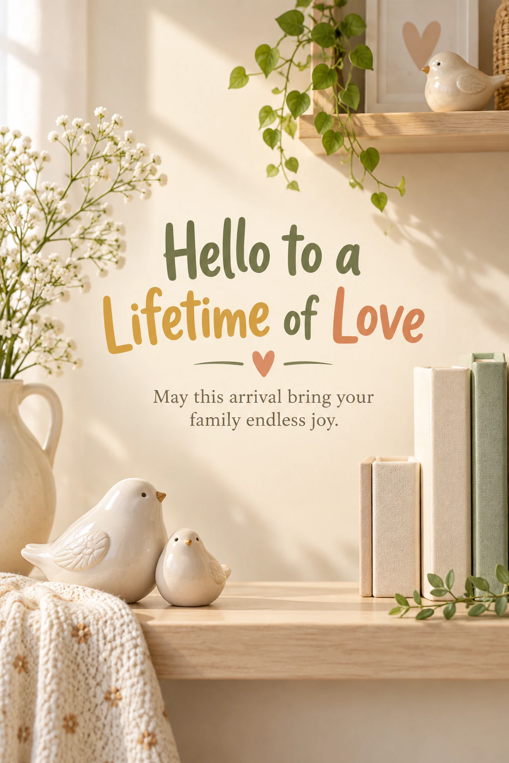 New baby greeting design 30: Hello to a Lifetime of Love. May this arrival bring your family endless joy.