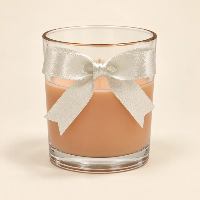 Peach-Tone Cup Candle with Cream Ribbon Presentation — featured view