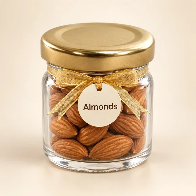 Angroos Whole Almonds in Mini Glass Bottle, 23 g, front presentation
