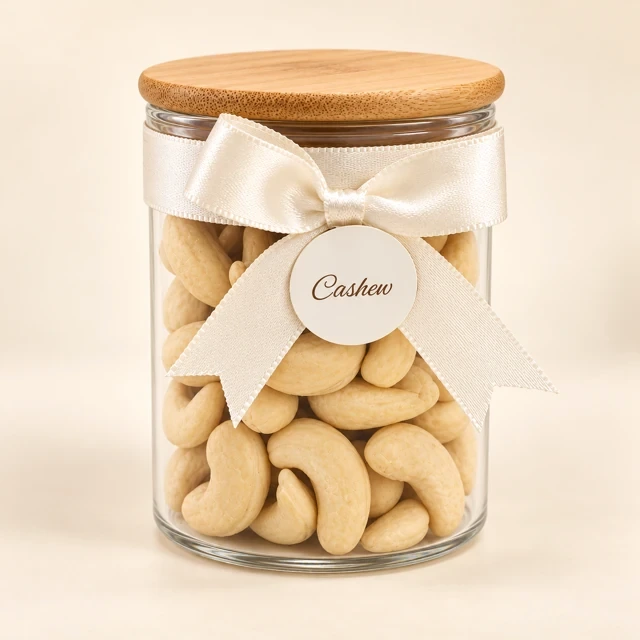 Cashews in an Airtight Jar with Wooden Lid — featured view